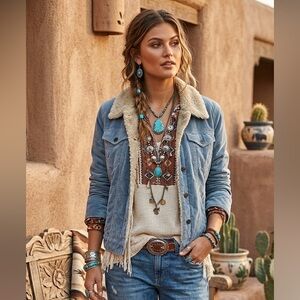 Vintage Gap Velvet Sherpa Fur Lined Velvet‎ Trucker Chore Jacket Women's Size XL